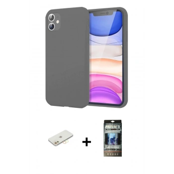 MARSİLYAN™- iPhone 11 Kılıf Kozmos Yansıma Özel Seri - Siyah 34D Hayalet Izgaralı Cam + Renkli Kamera Lens Koruma Cam - SI