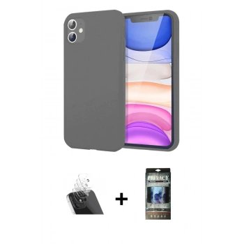 MARSİLYAN™- iPhone 11 Kılıf Kozmos Yansıma Özel Seri - Siyah 34D Hayalet Izgaralı Cam + Kamera Lens Koruma Cam - SF