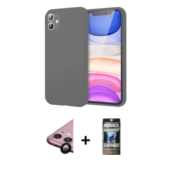 MARSİLYAN™- iPhone 11 Kılıf Kozmos Yansıma Özel Seri - Siyah 34D Hayalet Izgaralı Cam + Raze Metal Kamera Lens - SH