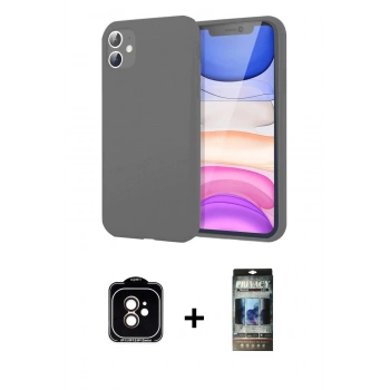 MARSİLYAN™- iPhone 11 Kılıf Kozmos Yansıma Özel Seri - Siyah 34D Hayalet Izgaralı Cam + PVD Metal Kamera Lens - TU
