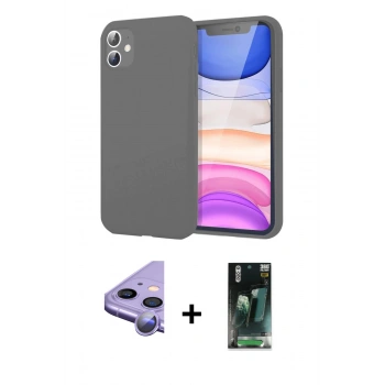 MARSİLYAN™- iPhone 11 Kılıf Kozmos Yansıma Özel Seri - Siyah 360 Mat Full Body Arka Koruyucu + Raze Metal Kamera Lens - MR