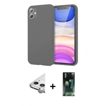 MARSİLYAN™- iPhone 11 Kılıf Kozmos Yansıma Özel Seri - Siyah 360 Mat Full Body Arka Koruyucu + Raze Metal Kamera Lens - GS