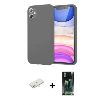 MARSİLYAN™- iPhone 11 Kılıf Kozmos Yansıma Özel Seri - Siyah 360 Mat Full Body Arka Koruyucu + Renkli Kamera Lens Koruma Cam - SI