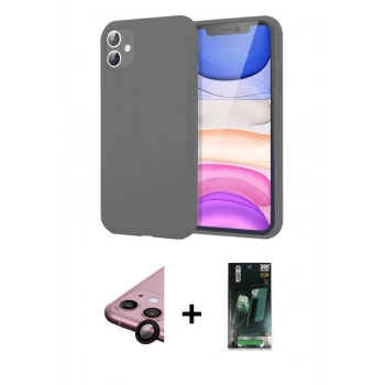 MARSİLYAN™- iPhone 11 Kılıf Kozmos Yansıma Özel Seri - Siyah 360 Mat Full Body Arka Koruyucu + Raze Metal Kamera Lens - SH
