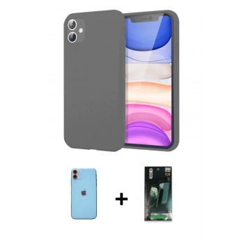 MARSİLYAN™- iPhone 11 Kılıf Kozmos Yansıma Özel Seri - Siyah 360 Mat Full Body Arka Koruyucu + Neon Fosforlu Kamera Lens - TU