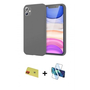 MARSİLYAN™- iPhone 11 Kılıf Kozmos Yansıma Özel Seri - Siyah 3D Antistatik Cam Ekran Koruyucu + Rainbow Kamera Lens Koruma Cam - KI