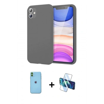 MARSİLYAN™- iPhone 11 Kılıf Kozmos Yansıma Özel Seri - Siyah 3D Antistatik Cam Ekran Koruyucu + Neon Fosforlu Kamera Lens - YL