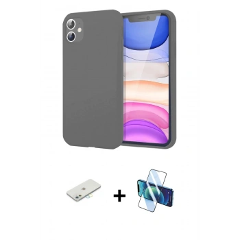 MARSİLYAN™- iPhone 11 Kılıf Kozmos Yansıma Özel Seri - Siyah 3D Antistatik Seramik Nano Ekran Koruyucu + Renkli Kamera Lens Koruma Cam - SI