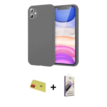 MARSİLYAN™- iPhone 11 Kılıf Kozmos Yansıma Özel Seri - Siyah Bilvis 3D Mat Cam Ekran Koruyucu + Rainbow Kamera Lens Koruma Cam - KI
