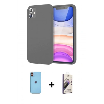 MARSİLYAN™- iPhone 11 Kılıf Kozmos Yansıma Özel Seri - Siyah Bilvis 3D Mat Cam Ekran Koruyucu + Neon Fosforlu Kamera Lens - TU