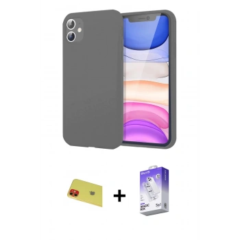 MARSİLYAN™- iPhone 11 Kılıf Kozmos Yansıma Özel Seri - Siyah Bilvis 5in1 3D Magic Cam Ekran Koruyucu + Rainbow Kamera Lens Koruma Cam - KI