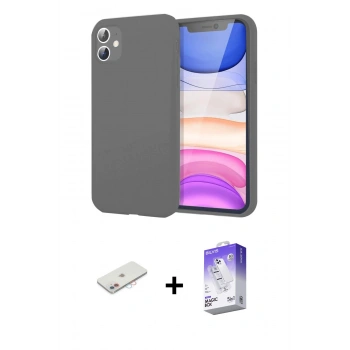MARSİLYAN™- iPhone 11 Kılıf Kozmos Yansıma Özel Seri - Siyah Bilvis 5in1 3D Magic Cam Ekran Koruyucu + Renkli Kamera Lens Koruma Cam - PE