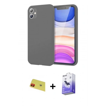 MARSİLYAN™- iPhone 11 Kılıf Kozmos Yansıma Özel Seri - Siyah Bilvis 5in1 5D Magic Hayalet Cam Ekran Koruyucu + Rainbow Kamera Lens Koruma Cam - KI
