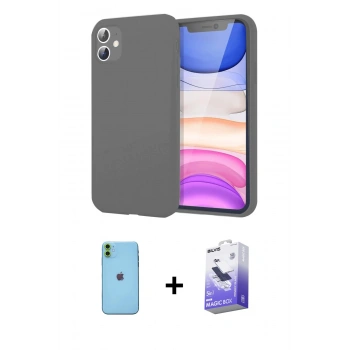 MARSİLYAN™- iPhone 11 Kılıf Kozmos Yansıma Özel Seri - Siyah Bilvis 5in1 5D Magic Hayalet Cam Ekran Koruyucu + Neon Fosforlu Kamera Lens - YL