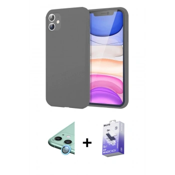 MARSİLYAN™- iPhone 11 Kılıf Kozmos Yansıma Özel Seri - Siyah Bilvis 5in1 5D Magic Hayalet Cam Ekran Koruyucu + Raze Metal Kamera Lens - MI