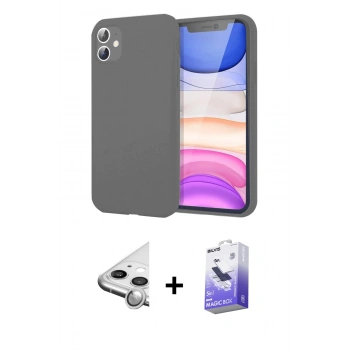 MARSİLYAN™- iPhone 11 Kılıf Kozmos Yansıma Özel Seri - Siyah Bilvis 5in1 5D Magic Hayalet Cam Ekran Koruyucu + Raze Metal Kamera Lens - GS