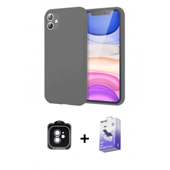MARSİLYAN™- iPhone 11 Kılıf Kozmos Yansıma Özel Seri - Siyah Bilvis 5in1 5D Magic Hayalet Cam Ekran Koruyucu + PVD Metal Kamera Lens - YL