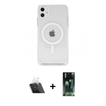 MARSİLYAN™- iPhone 11 Kılıf Kutup Klasik Serisi - Şeffaf 360 Full Body Arka Koruyucu + Kamera Lens Koruma Cam - SF