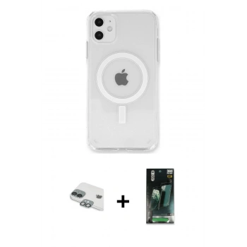 MARSİLYAN™- iPhone 11 Kılıf Kutup Klasik Serisi - Şeffaf 360 Full Body Arka Koruyucu + Pers Alüminyum Kamera Lens - YL