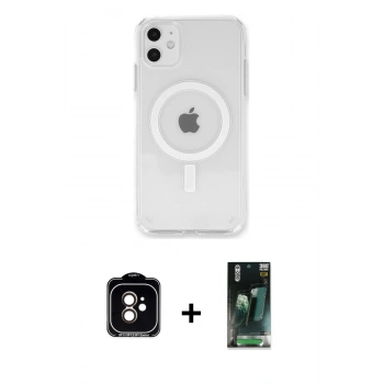 MARSİLYAN™- iPhone 11 Kılıf Kutup Klasik Serisi - Şeffaf 360 Full Body Arka Koruyucu + PVD Metal Kamera Lens - TU