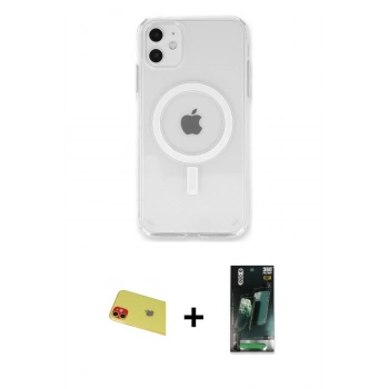 MARSİLYAN™- iPhone 11 Kılıf Kutup Klasik Serisi - Şeffaf 360 Full Body Arka Koruyucu + Rainbow Kamera Lens Koruma Cam - KI