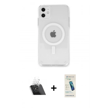 MARSİLYAN™- iPhone 11 Kılıf Kutup Klasik Serisi - Şeffaf Pasifik Cam Ekran Koruyucu + Kamera Lens Koruma Cam - SF
