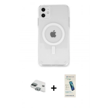 MARSİLYAN™- iPhone 11 Kılıf Kutup Klasik Serisi - Şeffaf Pasifik Cam Ekran Koruyucu + Pers Alüminyum Kamera Lens - YL