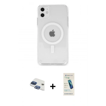 MARSİLYAN™- iPhone 11 Kılıf Kutup Klasik Serisi - Şeffaf Pasifik Cam Ekran Koruyucu + Pers Alüminyum Kamera Lens - LT