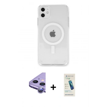MARSİLYAN™- iPhone 11 Kılıf Kutup Klasik Serisi - Şeffaf Pasifik Cam Ekran Koruyucu + Raze Metal Kamera Lens - MR