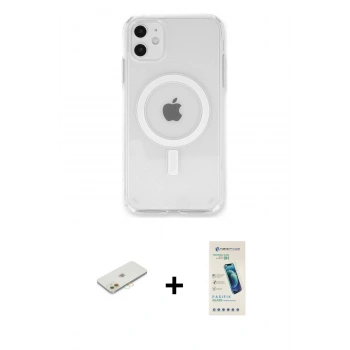 MARSİLYAN™- iPhone 11 Kılıf Kutup Klasik Serisi - Şeffaf Pasifik Cam Ekran Koruyucu + Renkli Kamera Lens Koruma Cam - TU