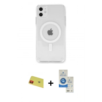 MARSİLYAN™- iPhone 11 Kılıf Kutup Klasik Serisi - Şeffaf Royal Nano Ekran Koruyucu + Rainbow Kamera Lens Koruma Cam - KI