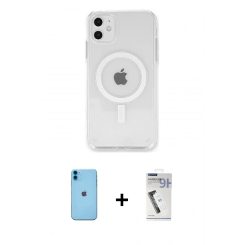 MARSİLYAN™- iPhone 11 Kılıf Kutup Klasik Serisi - Şeffaf Uv Polymer Nano Ekran Koruyucu + Neon Fosforlu Kamera Lens - MI