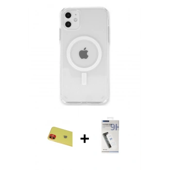 MARSİLYAN™- iPhone 11 Kılıf Kutup Klasik Serisi - Şeffaf Uv Polymer Nano Ekran Koruyucu + Rainbow Kamera Lens Koruma Cam - KI