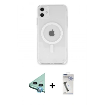 MARSİLYAN™- iPhone 11 Kılıf Kutup Klasik Serisi - Şeffaf Uv Polymer Nano Ekran Koruyucu + Raze Metal Kamera Lens - MI
