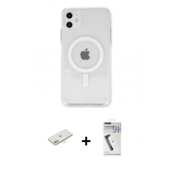 MARSİLYAN™- iPhone 11 Kılıf Kutup Klasik Serisi - Şeffaf Uv Polymer Nano Ekran Koruyucu + Renkli Kamera Lens Koruma Cam - YL