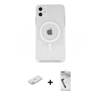 MARSİLYAN™- iPhone 11 Kılıf Kutup Klasik Serisi - Şeffaf Uv Polymer Nano Ekran Koruyucu + Renkli Kamera Lens Koruma Cam - TU