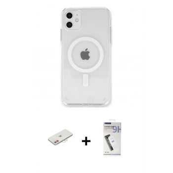 MARSİLYAN™- iPhone 11 Kılıf Kutup Klasik Serisi - Şeffaf Uv Polymer Nano Ekran Koruyucu + Renkli Kamera Lens Koruma Cam - PE