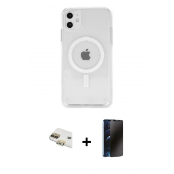 MARSİLYAN™- iPhone 11 Kılıf Kutup Klasik Serisi - Siyah 3D Antistatik Hayalet Cam Ekran Koruyucu + Pers Alüminyum Kamera Lens - GD