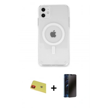 MARSİLYAN™- iPhone 11 Kılıf Kutup Klasik Serisi - Siyah 3D Antistatik Hayalet Cam Ekran Koruyucu + Rainbow Kamera Lens Koruma Cam - KI