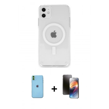 MARSİLYAN™- iPhone 11 Kılıf Kutup Klasik Serisi - Siyah 3D Antistatik Mat Seramik Nano Ekran Koruyucu + Neon Fosforlu Kamera Lens - YL