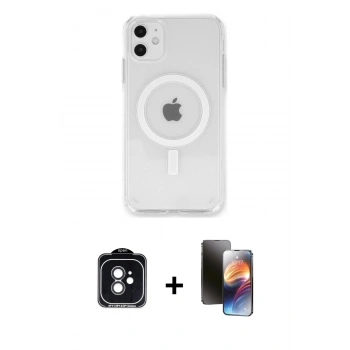 MARSİLYAN™- iPhone 11 Kılıf Kutup Klasik Serisi - Siyah 3D Antistatik Mat Seramik Nano Ekran Koruyucu + PVD Metal Kamera Lens - SH