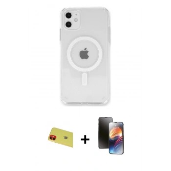 MARSİLYAN™- iPhone 11 Kılıf Kutup Klasik Serisi - Siyah 3D Antistatik Mat Seramik Nano Ekran Koruyucu + Rainbow Kamera Lens Koruma Cam - KI