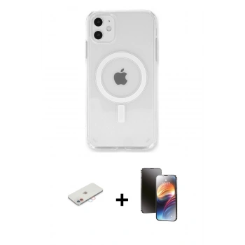 MARSİLYAN™- iPhone 11 Kılıf Kutup Klasik Serisi - Siyah 3D Antistatik Mat Seramik Nano Ekran Koruyucu + Renkli Kamera Lens Koruma Cam - PE