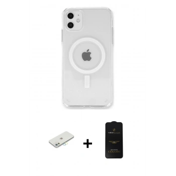 MARSİLYAN™- iPhone 11 Kılıf Kutup Klasik Serisi - Siyah 6D Antistatik Mat Seramik Hayalet Nano Ekran Koruyucu + Renkli Kamera Lens Koruma Cam - SI