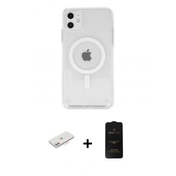 MARSİLYAN™- iPhone 11 Kılıf Kutup Klasik Serisi - Siyah 6D Antistatik Mat Seramik Hayalet Nano Ekran Koruyucu + Renkli Kamera Lens Koruma Cam - PE