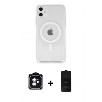 MARSİLYAN™- iPhone 11 Kılıf Kutup Klasik Serisi - Siyah 6D Antistatik Mat Seramik Hayalet Nano Ekran Koruyucu + PVD Metal Kamera Lens - YL