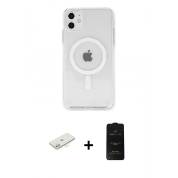 MARSİLYAN™- iPhone 11 Kılıf Kutup Klasik Serisi - Siyah 6D Antistatik Mat Seramik Hayalet Nano Ekran Koruyucu + Renkli Kamera Lens Koruma Cam - SI