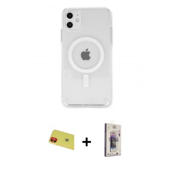 MARSİLYAN™- iPhone 11 Kılıf Kutup Klasik Serisi - Siyah Bilvis 3D Cam Ekran Koruyucu + Rainbow Kamera Lens Koruma Cam - KI