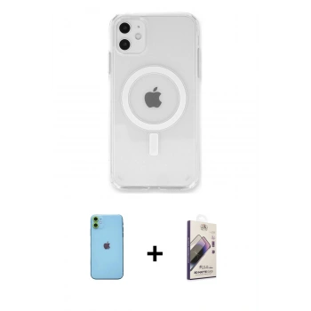 MARSİLYAN™- iPhone 11 Kılıf Kutup Klasik Serisi - Siyah Bilvis 3D Mat Cam Ekran Koruyucu + Neon Fosforlu Kamera Lens - YL