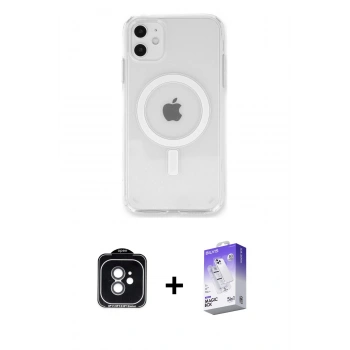 MARSİLYAN™- iPhone 11 Kılıf Kutup Klasik Serisi - Siyah Bilvis 5in1 3D Magic Cam Ekran Koruyucu + PVD Metal Kamera Lens - YL